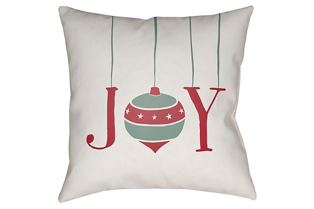Joy to easy-breezy holiday style. Simply elegant yet wonderfully durable, this indoor-outdoor accent pillow makes a fresh seasonal statement wherever you see fit.Polyester cover | Polyester fill | Safe for outdoor use | Antimicrobial; made for indoor/outdoor use | Made in u.s.a. | Spot clean