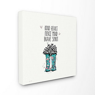 Kind Fierce Brave Rainboots With Flowers 17x17 Canvas Wall Art, Multi, rollover