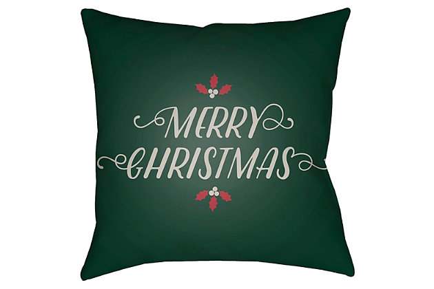 Designed for indoor-outdoor use, merry christmas accent pillow brings joy to holiday decorating. Weather-safe durability means more merriment wherever you see fit.Polyester cover | Polyester fill | Safe for outdoor use | Antimicrobial; made for indoor/outdoor use | Made in u.s.a. | Spot clean