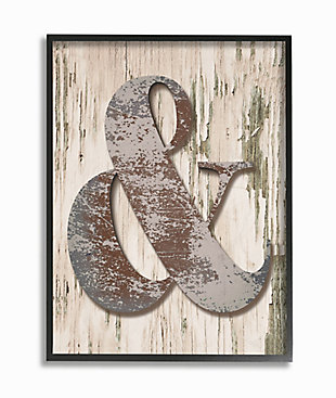 Distressed Wood And Patina Ampersand 16x20 Black Frame Wall Art, Multi, large