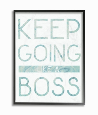 Keep Going Like A Boss Pastel Blue Marble Paper Typography 16x20 Black Frame Wall Art, Multi, large