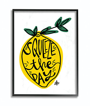 Squeeze The Day Lemon Graphic 24x30 Black Frame Wall Art, Multi, large