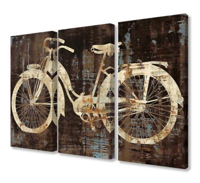 Black Tan And Blue Distressed Bicycle Silhouette Triptych 3pc Set 16x24 Canvas Wall Art, Multi, large
