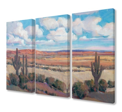 Painterly Desert Heat Scene With Cactus And Clouds Triptych 3pc 16x24 Canvas Wall Art, Multi, large