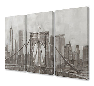 Neutral Gray Tan Panoramic View Of New York City Triptych 3pc 16x24 Canvas Wall Art, Multi, large