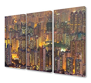Aerial View Of Hong Kong At Dusk Triptych 3pc 16x24 Canvas Wall Art, Multi, large