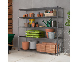 This heavy duty five-tier wire shelving rack is perfect for any garage, workshop, industrial or outdoor environment. With a 1,000-pound weight capacity per shelf on feet levelers, this industrial-grade shelving can hold your work equipment, tools and everything in between. Assembly requires no tools and uses a slip-sleeve locking system, which allows shelves to be adjusted in one-inch increments.Made of metal | NSF certified for indoor/outdoor use | Textured duo-toned finish with corrosion resistance | 5 Industrial-grade adjustable shelves | Weight capacity on feet levelers (evenly distributed) 1,000 lbs. per shelf, 5,000 lbs. total | Easy assembly (no tools required)