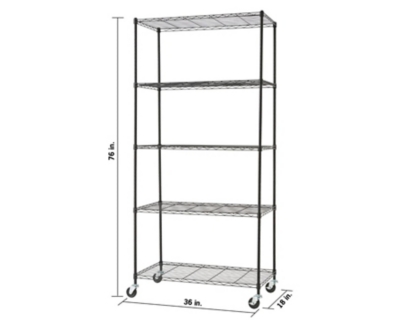 TRINITY EcoStorage 5-Tier Wire Shelving Rack with Wheels , 36 x