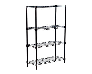 This four-tier wire shelving rack is perfect for kitchen or home use. With a 350-pound weight capacity per shelf on feet levelers, it can hold any of your books, kitchenware or household items. Assembly requires no tools and uses a slip-sleeve locking system, allowing personal configuration.Made of metal with dark bronze powdercoat finish | 4 adjustable shelves | Weight capacity (evenly distributed) 350 lbs. per shelf, 1,400 lbs. total | NSF certified | Easy assembly (no tools required)