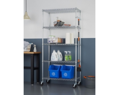 TRINITY EcoStorage 4-Tier Corner Wire Shelving Rack with Wheels