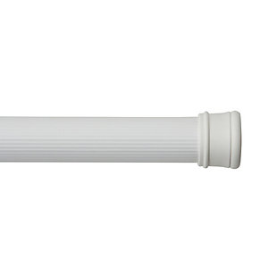 The Kenney Spring Tension Utility Rod is easy to install without tools. Use it as a shower curtain rod in standard and oversized bathtubs, or for added storage in closets, laundry rooms, and more. Made of heavy-duty steel, this utility rod is coated with a chip resistant material to prevent rust over time. The non-slip, non-scratch end caps mean no damage to your wall or tile, making this a good solution for rentals or other temporary installments. The end caps include ring locks to keep your shower curtain against the wall, preventing drafts. To install: Extend rod 1-1.5" beyond the width of your shower opening, then compress the ends of the rod together and release into place to secure.The Kenney Spring Tension Utility Rod in white is adjustable from 42-72” wide to fit standard and oversized bath tub openings | Use it as a shower curtain rod in standard and oversized bathtubs, or for added storage in closet or laundry rooms | Made of heavy-duty steel specially coated to be chip and rust resistant | Non-slip, non-scratch end caps help protect your wall and tile from damage over time | No tools are needed to setup, making this rod easy to install: no tools, no drilling, no damage