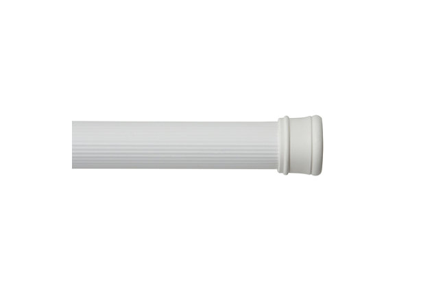 The Kenney Spring Tension Utility Rod is easy to install without tools. Use it as a shower curtain rod in standard and oversized bathtubs, or for added storage in closets, laundry rooms, and more. Made of heavy-duty steel, this utility rod is coated with a chip resistant material to prevent rust over time. The non-slip, non-scratch end caps mean no damage to your wall or tile, making this a good solution for rentals or other temporary installments. The end caps include ring locks to keep your shower curtain against the wall, preventing drafts. To install: Extend rod 1-1.5" beyond the width of your shower opening, then compress the ends of the rod together and release into place to secure.The Kenney Spring Tension Utility Rod in white is adjustable from 42-72” wide to fit standard and oversized bath tub openings | Use it as a shower curtain rod in standard and oversized bathtubs, or for added storage in closet or laundry rooms | Made of heavy-duty steel specially coated to be chip and rust resistant | Non-slip, non-scratch end caps help protect your wall and tile from damage over time | No tools are needed to setup, making this rod easy to install: no tools, no drilling, no damage