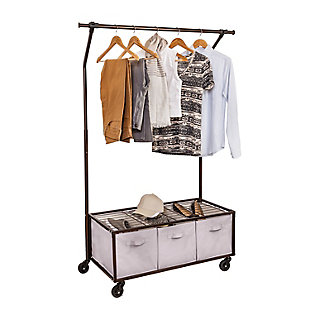Honey-Can-Do Rolling Garment Rack with Storage Bins, , large