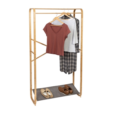 Honey-Can-Do Bamboo Garment Rack with Shoe Shelf, , large