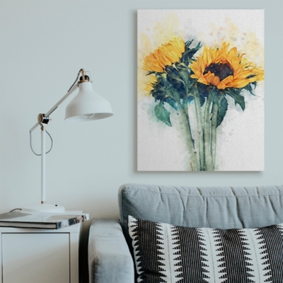 Sunflower Assortment With Watercolor 36x48 Canvas Wall Art, Multi, large
