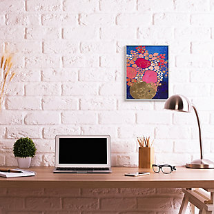 Abstract Whimsical Flower Vase 16x20 Gray Frame Wall Art, Blue, rollover