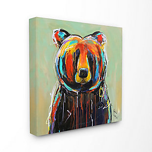 Bright painterly strokes show the hand of the artist in this playful portrait of a bear.  Proudly made in the USA, our stretched canvas is created with only the highest standards. We print with high quality inks and canvas, and then hand cut and stretch it over a 1.5 inch thick wooden frame. The art comes ready to hang with no installation required.Ready to hang | Proudly made in usa | Design by karrie evenson