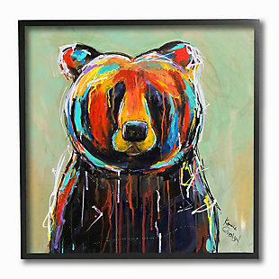 Abstract Colorful Painted Black Bear 12x12 Black Frame Wall Art, , large