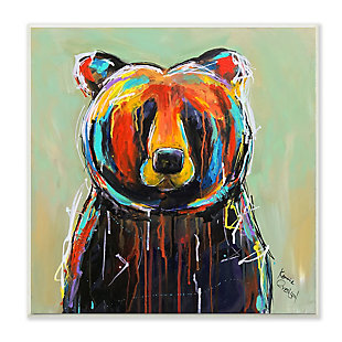 Abstract Colorful Painted Black Bear 12x12 Wall Plaque, , large