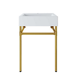 Redeem 24" Wall-Mount Gold Stainless Steel Bathroom Vanity, Gold/White, large