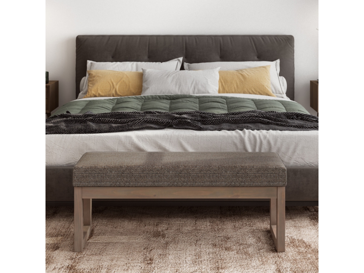 Milltown Large Bench in Mink Brown Tweed Fabric, Dark Brown/Beige, large