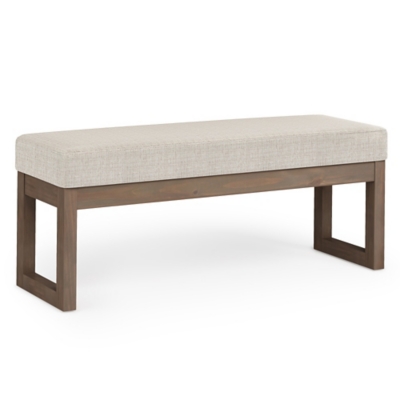 Milltown Large Bench in Platinum Fabric, White, large