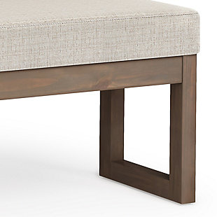 Update your living space with the Milltown Ottoman Bench. Its clean modern style will add a fresh look to your space. Made with durable, high quality Platinum Woven Fabric for a luxurious feel. This sleek ottoman features a narrow profile which is ideal for an entryway or at the end of a bed and is available in two sizes, making it suitable for just about any room in your home.; Efforts are made to reproduce accurate colors, variations in color may occur due to computer monitor and photography; At Simpli Home we believe in creating excellent, high quality products made from the finest materials at an affordable price. Every one of our products come with a 1-year warranty and easy returns if you are not satisfiedDIMENSIONS:  14.4" D x 44.1" W x 18.3" H; Constructed using solid wood, plywood, foam | Upholstered with Platinum Woven Fabric | Versatile design; Simple assembly; just attach legs | Solid wood framed driftwood color ottoman base and legs; Multi-Functional can be used in living room, family room, entryway or bedroom