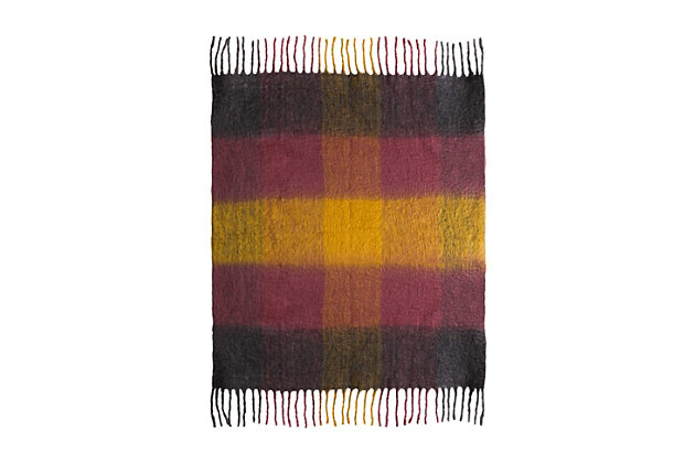 Give your favorite spot in your home an inviting look with the luxuriously soft Afrino throw. Muted colors in warm tones have an appealing feel. Wrap this striking tasseled throw around your shoulders for extra warmth, or add it to your favorite furniture to create a stylish and cozy new look.Made of acrylic/polyester/wool | Soft texture | Tassel details | Imported