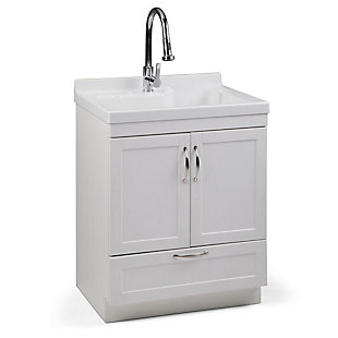 Simpli Home Maile Transitional 28 inch Laundry Cabinet with Pull-out Faucet and ABS Sink, , large