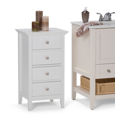 Acadian Four Drawer Bathroom Storage Cabinet, Pure White