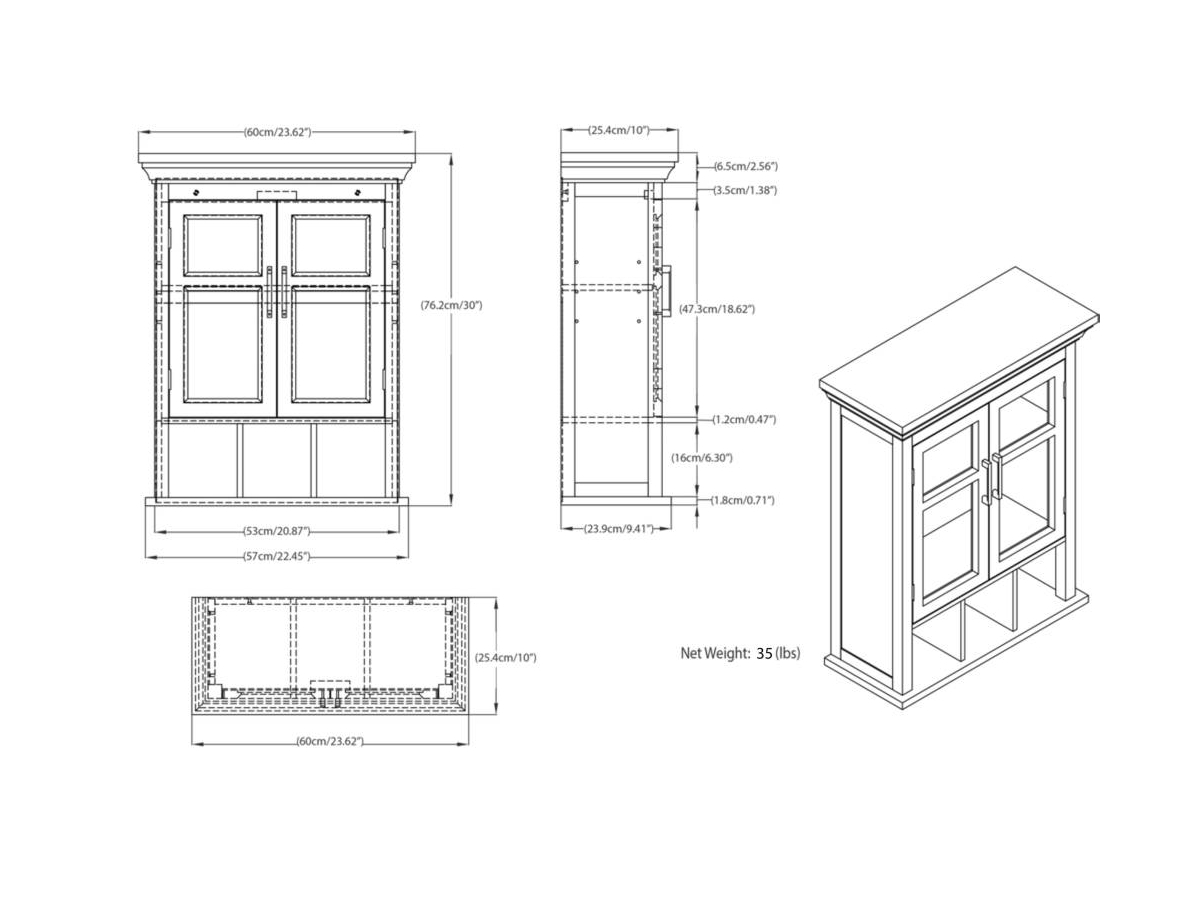 Simpli Home Avington Two Door Wall Bath Cabinet with Cubbies, , large