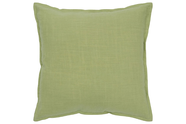 Looking for an instant room makeover? This delightful throw pillow is the perfect addition to your space. Mix and match for a winning combination.100% cotton | Cotton slub | Half inch flange  | An easy style update for your space | Mix and match for a winning combination | Green | Polyfill | Imported