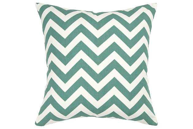 This chevron patterned pillow is a Single color print. The back of this pillow is a solid coordinating color which features a zipper for ease of fill and cleaning. This knife edge pillow is a simple clean styled statement and crosses diverse style genres.100% cotton | Single color print pillow | Solid coordinating back | An easy style update for your space | Mix and match for a winning combination | Blue | Polyfill | Imported