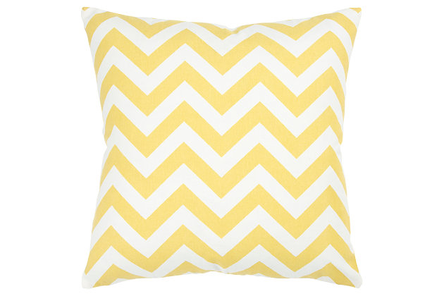 This chevron patterned pillow is a Single color print. The back of this pillow is a solid coordinating color which features a zipper for ease of fill and cleaning. This knife edge pillow is a simple clean styled statement and crosses diverse style genres.100% cotton | Single color print pillow | Solid coordinating back | An easy style update for your space | Mix and match for a winning combination | Yellow | Polyfill | Imported