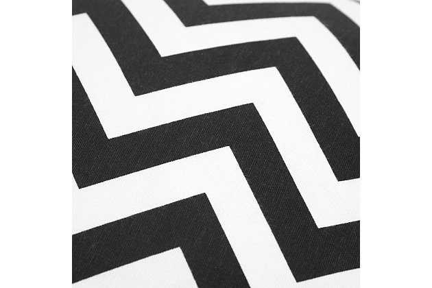 This chevron patterned pillow is a Single color print. The back of this pillow is a solid coordinating color which features a zipper for ease of fill and cleaning. This knife edge pillow is a simple clean styled statement and crosses diverse style genres.100% cotton | Single color print pillow | Coordinating solid back | An easy style update for your space | Mix and match for a winning combination | Black | Polyfill | Imported