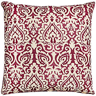 This distressed damask print pillow lends a stylishly relaxed traditional flair to any decor. Paired with a solid or ticking stripe, this damask can bring urban farmhouse or cottage character to your most comfortable nestling places. 100% cotton  | Distressed print pattern  | Coordinating solid back  | An easy style update for your space | Mix and match for a winning combination | Pink | Polyfill | Imported