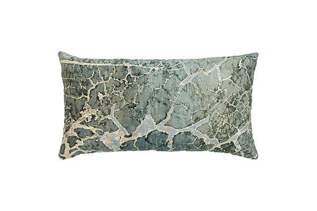 This pillow morphs magically to blend with many style genres. Its natural patterning, broken, gives it a vintage voice, eventhough it is modern in its zeal.60% cotton 40% viscose | Broken tortoise shell effect | Embroidered accents | Removable cover | Solid back | Green | Polyfill | Imported