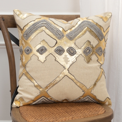 A600019461 Home Accents Gold Geometric Throw Pillow, Natural sku A600019461