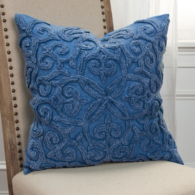 Home Accents Embroidered Fluer de Lis Throw Pillow, Dark Blue