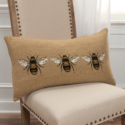 Home Accents Three Bees Throw Pillow, Natural