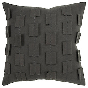This pillow is part of the Donny Osmond Home Collection. This delightfully soft felted face is accented with dimensional self-felted shapes that are off-set in rows to show as a stripe. These shapes are then secured by a running rice embroidery stitch so the embroidery doubly accentuates the striped patterning. This pillow is a wonderful study in a single color textural design with dramatic lift and impact. The back of this knife edged pillow is a soft coordinating solid cotton and features a hidden zipper closure for ease of fill. This pillow is reminiscent of the beautifully crafted suits of the 1960’s and the fashion icons of that era, beautifully recaptured for today’s home fashion.Wool | Felted face | Felted tabs inset into seam | Dimensional felt accents | Dry clean only | Gray | Polyfill | Imported