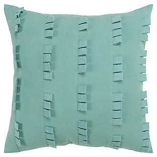 This pillow is part of the Donny Osmond Home Collection. Solid cotton, stitched in panels creates a tonal textural look that is magnificent in its pattern play. This frivolity shows as a stripe. Knife-edged, the back of this pillow is the same solid cotton and features a hidden zipper closure for ease of fill.Cotton | Felted tabs | Offset tab placement creates linear dimension | Solid coordinating back | Dry clean only | Blue | Polyfill | Imported