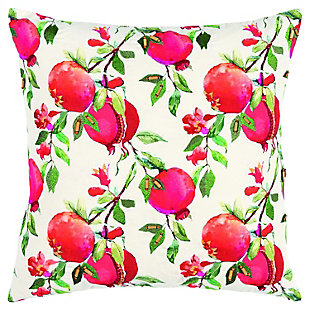 Pomegranates with botanical accents bring vibrant color and energy to this pillow. Embroidered accents and the planting of small coconut hand applied beading give this pillow artistical appeal. Knife edged, this pillow has a matching solid back with a hidden zipper closure for ease of fill and cleaning.Cotton | Digital print | Embroidered accents | Hand beaded accents | Spot clean only | Red | Polyfill | Imported