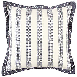 Print on a cotton texture gives this pillow visual dimension. The contrasting accent flange is cotton duck, folded and mitered in The four corners for an impeccably tailored look. Two rows of hand kantha stitches in that flange frame this pillow. a solid coordinating cotton back Features a hidden zipper closure for ease of fill and cleaning.Cotton | Mitered flange corners | Light texture | Accent kantha stitch on flange | Spot Clean Only | Gray | Polyfill | Imported