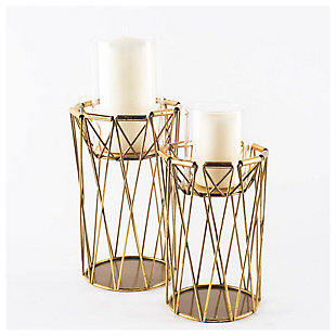 The Othello candle holders are beautifully styled antiqued brass candle holders that look good on their own or with a mate. (Candles not included). Measuring 6.5" long by 6.5" wide by 10.0" high.The Othello candle holder, measuring 6.5" long by 6.5" wide by 10.0" high, is a stylish piece that is sure to beautifully illuminate your space. | The Othello, skillfully crafted from metal to hold one candle, is a beautiful and unique addition to your space that is sure to stand the test of time. | The Othello is finished in a  spectacular antiqued-brass tone, making it a stunning candle holder that is sure to turn heads. | Featuring a stunning design that flaunts clean lines and subtle curves, this candle holder makes for a gorgeous addition to spaces based on the modern or design style.