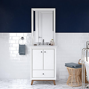 Atwater Living Delias 24 Inch Bathroom Vanity with Sink, White, White, rollover