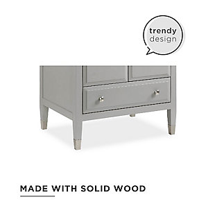The wood designed Brinley Bathroom Vanity is comprised of a resilient composite granite countertop and backsplash, a ceramic oval sink, 1 useful drawer, and pre-drilled holes for an easy faucet install (sold separately). Available in many colors and sizes.Casual contemporary modern style inspired bathroom vanity that is perfect for your master bathroom, guest bathroom or powder room. | Crafted with solid wood, engineered wood and fine wood veneer. Finished with brushed stainless steel hardware, metal decorated feet and solid wood drawers. Finished with multiple paint coats for the white and gray colors and lacquer coating for extra durability (except for wood veneers). Composite granite counter top is resilient, non-porous and easy to clean and maintain. Back panel cut-out for easy access to plumbing. | Product dimensions: 24”L x 22”W x 37.75”H. Net weight: 99 lbs. Shipping dimensions: 41”L x 27”W x 25”H. Gross weight: 112 lbs. | Crafted with pine, engineered wood and engineered veneer | Wood storage drawer | Brushed stainless steel hardware | Lacquer coating for extra durability, except for engineered veneers | Resilient countertop is non-porous, antibacterial and easy to clean and maintain | Back panel cutout for easy access to plumbing | Pre-drilled holes for 8" center set faucet installation | Faucet and drain sold separately | Assembly required