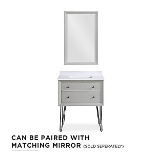 The mid-century modern-inspired Agnes floating bathroom vanity with sink is perfect for your master bathroom, guest bathroom or powder room. It features optional metal hairpin legs, wood drawers, a composite granite countertop/backsplash and a ceramic rectangular sink.Includes vanity and sink | Composite Carrara marble top and backsplash; floating vanity must be mounted to the wall with optional metal hairpin legs | Ceramic, rectangular integrated sink | Crafted with pine, engineered wood and engineered veneer | Includes 1 wood storage drawer and 1 faux drawer | Semi-matte black hardware | Resilient countertop is non-porous, antibacterial and easy to clean and maintain | Lacquer coating for extra durability, except for engineered veneers | Back panel cutout for easy access to plumbing | Pre-drilled holes for 8" center set faucet installation | Faucet and drain sold separately | Assembly required