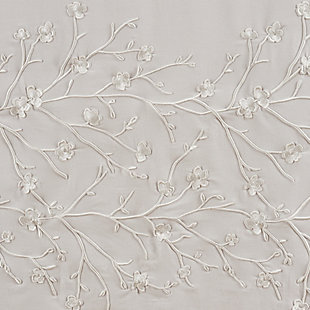 Add a timeless look to your bedroom decor with this set of window panels. The sophisticated panels are beautifully made with design house-quality fabric and craftsmanship, and feature a unique raised three-dimensional embroidered floral design in soft gray and white hues. They include tiebacks to create an open, airy look, and are lined to keep your room comfortable throughout the day. They feature three-inch headers and rod pockets for easy setup.Sold as a pair (2 window panels) | Made of 100% cotton | 3-inch rod pocket allows for easy setup | Fully lined | 2 coordinating tiebacks included | Machine washable | Matching valance available (sold separately) | Imported