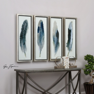 Uttermost Feathered Beauty Prints Set of 4, Blue/Black